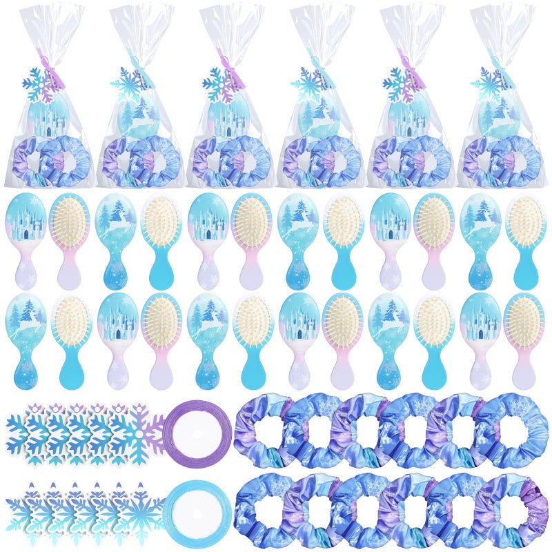 Vesici 12 Set Snowflake Castle Gifts Winter Iced Snowflake Party Favors Castle Hairbrush Scrunchies Card Winter Hair Accessories Gift Set for Birthday Rewards Party Favor (Snow) - Image 1