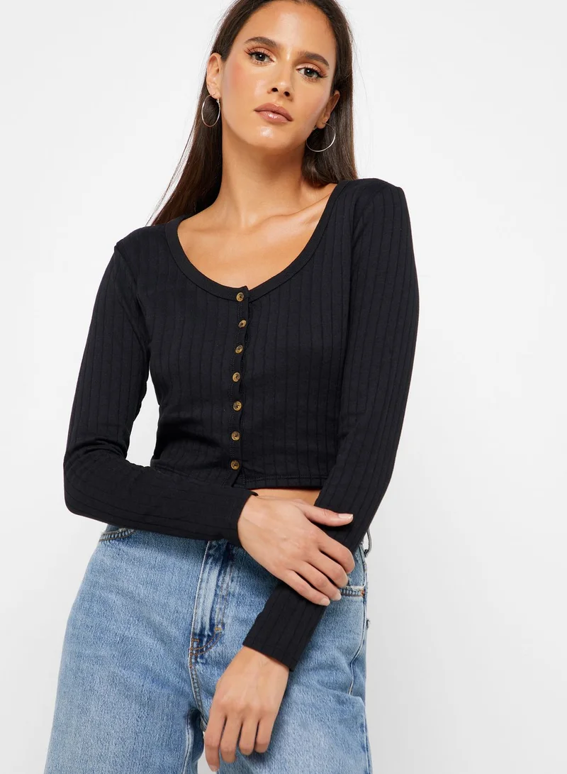 Cotton On Ribbed Button Down Crop Top
