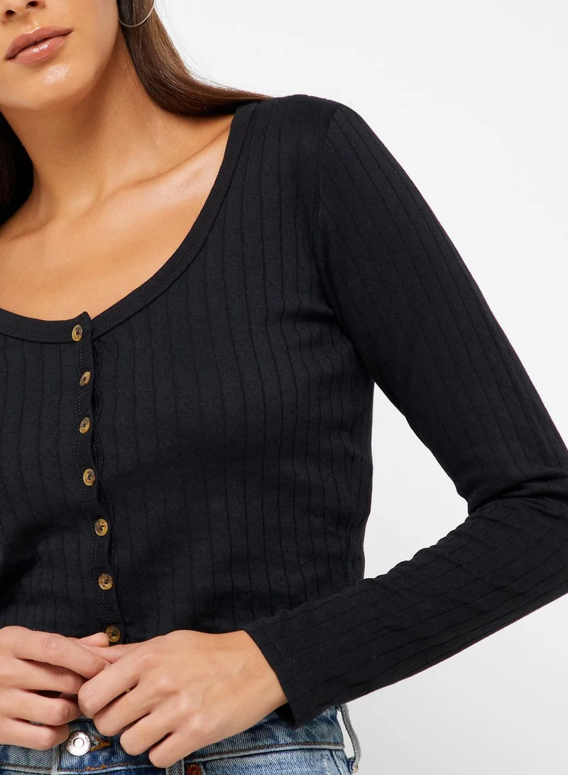 Cotton On Ribbed Button Down Crop Top