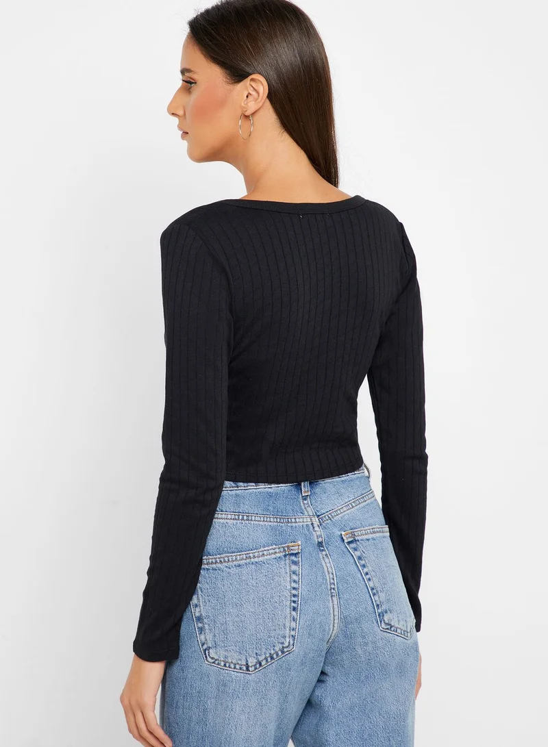 Cotton On Ribbed Button Down Crop Top
