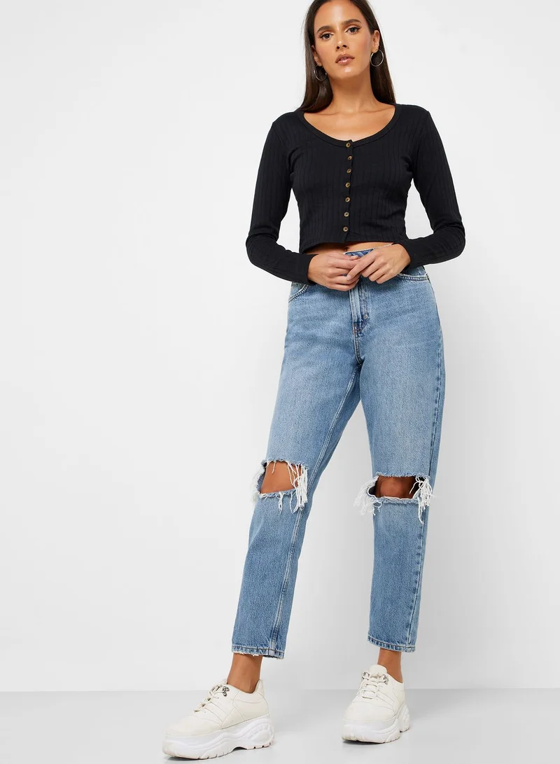 Cotton On Ribbed Button Down Crop Top