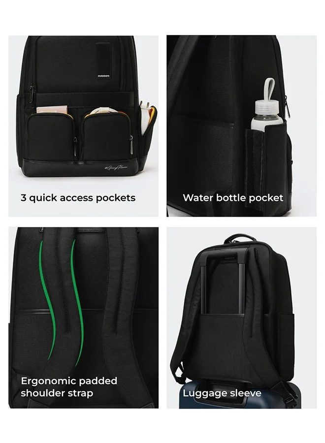 موكوبارا للتجارة ذ.م.م The Terra Work Backpack 25L Premium Nylon 16" Water Resistant Daily Use Travel Laptop Backpack for Men & Women (Black)