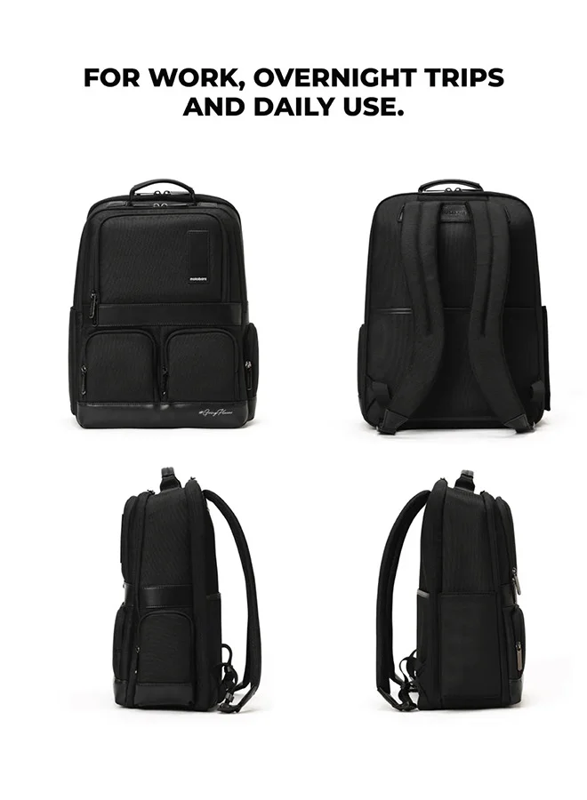 موكوبارا للتجارة ذ.م.م The Terra Work Backpack 25L Premium Nylon 16" Water Resistant Daily Use Travel Laptop Backpack for Men & Women (Black)