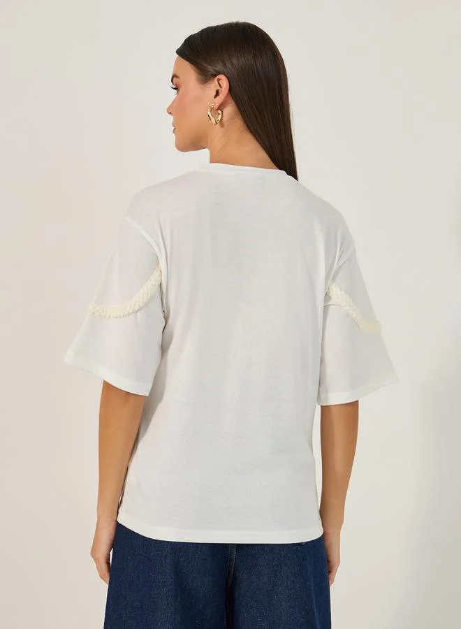 Styli Solid Knitted Round Neck Short Sleeve T-Shirt
