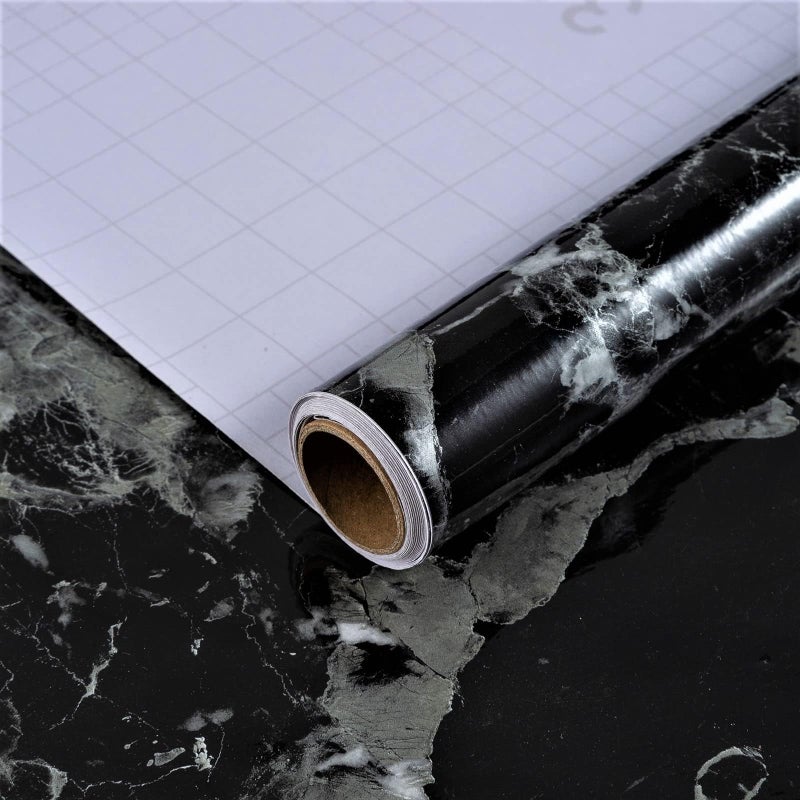 HOLOMEY Glossy Black Marble Contact Paper 16x354 inch Peel and Stick Marble Wallpaper Waterproof Removable Self-Adhesive Marble Sticker for Kitchen Bathroom Countertop Shelf Liner - Image 1