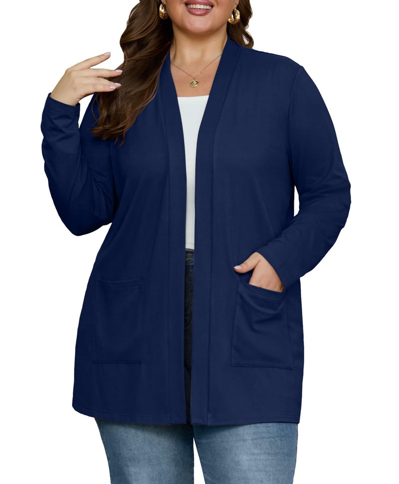 OLRIK Navy Blue Cardigan For Women Plus Size Womens Sweaters Plus Size Long Sleeve Navy Blue-4X - Image 1