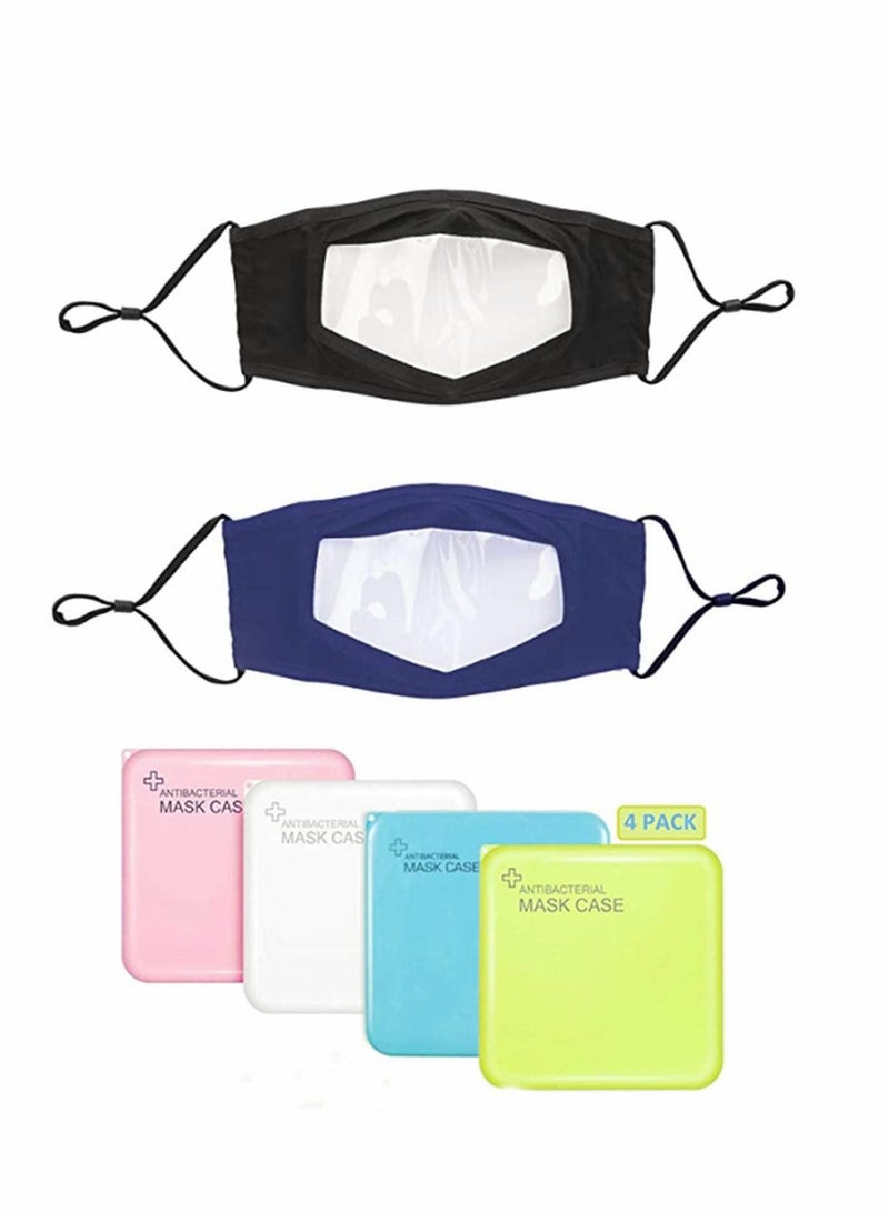 Y&D 2 Pack Reusable Fashion Cotton Bandanas with Clear Window Visible Expression for The Deaf and Hard of Hearing & 4 Mask Storage Box Portable Case Hygiene Bag Masks - Image 1