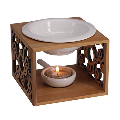 Singeek Ceramic Essential Oil Burner Diffuser,Hollowing Floral Tea Light Holder Aromatherapy Oil Warmer, Holiday Home Decoration Valentine (Auspicious Cloud) - Image 1