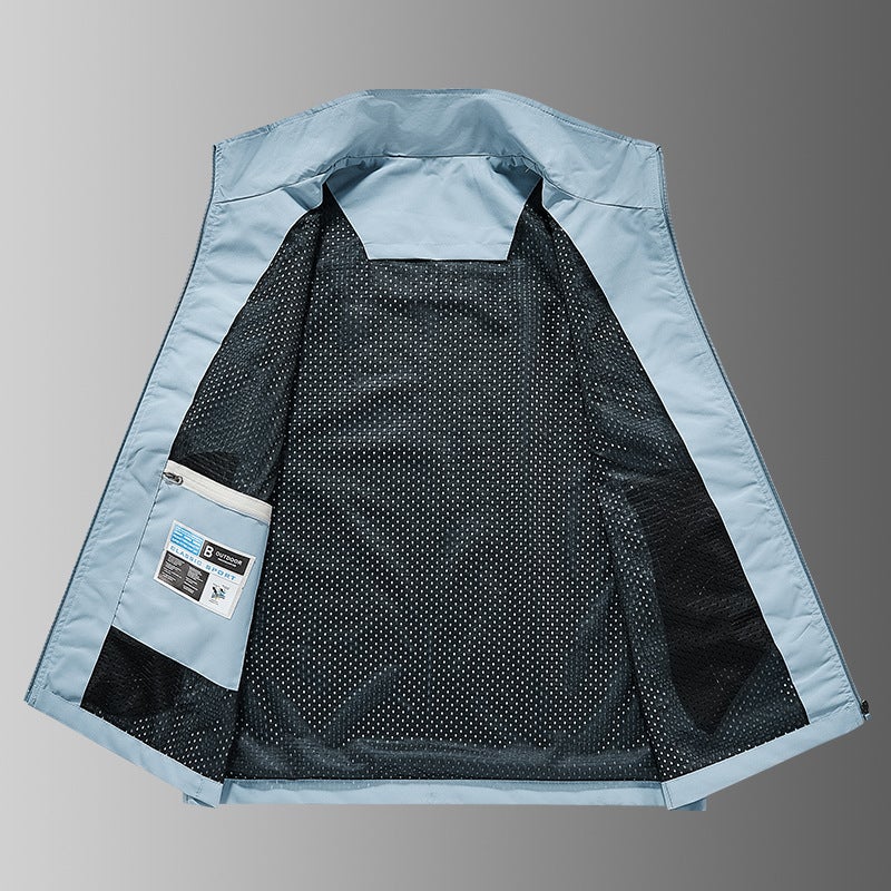 Men'S Stand-Up Collar Vest, Large Size Casual Vest For All Seasons, Outdoor Multi-Pocket Vest, Stand-Up Collar Sleeveless Trendy Vest - Image 1