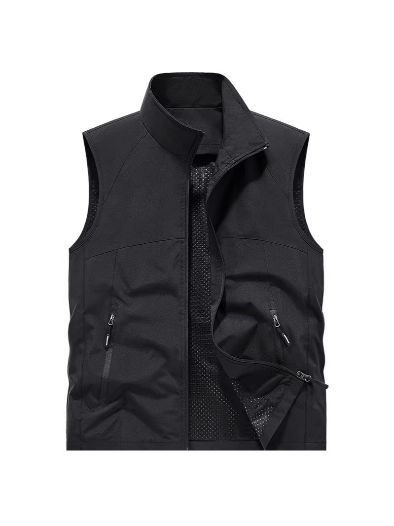 Men'S Stand-Up Collar Vest, Large Size Casual Vest For All Seasons, Outdoor Multi-Pocket Vest, Stand-Up Collar Sleeveless Trendy Vest - Image 4