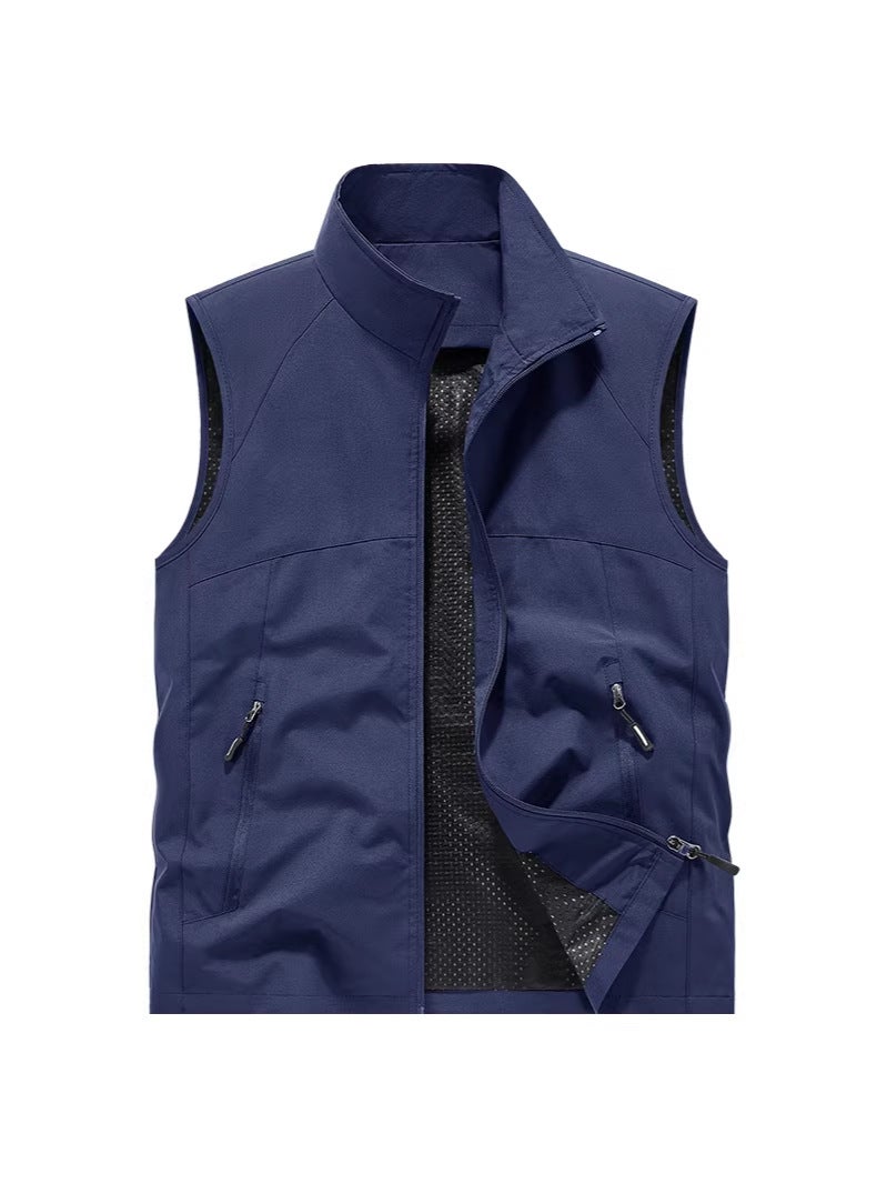 Men'S Stand-Up Collar Vest, Large Size Casual Vest For All Seasons, Outdoor Multi-Pocket Vest, Stand-Up Collar Sleeveless Trendy Vest - Image 2