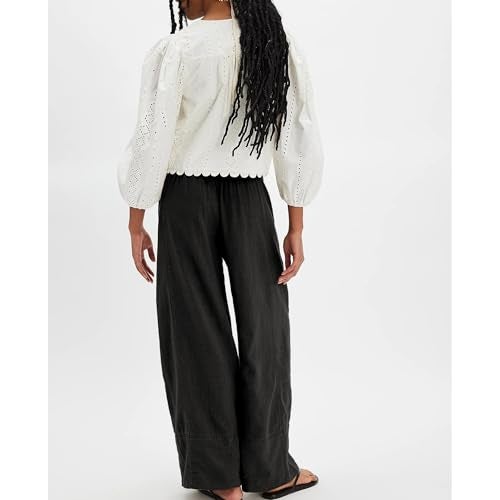 SeeLuNa Linen Pants for Women Cotton Baggy Boho Casual Palazzo Pants Wide Leg Long Lounge Trousers with Pockets(Black,M) - Image 4