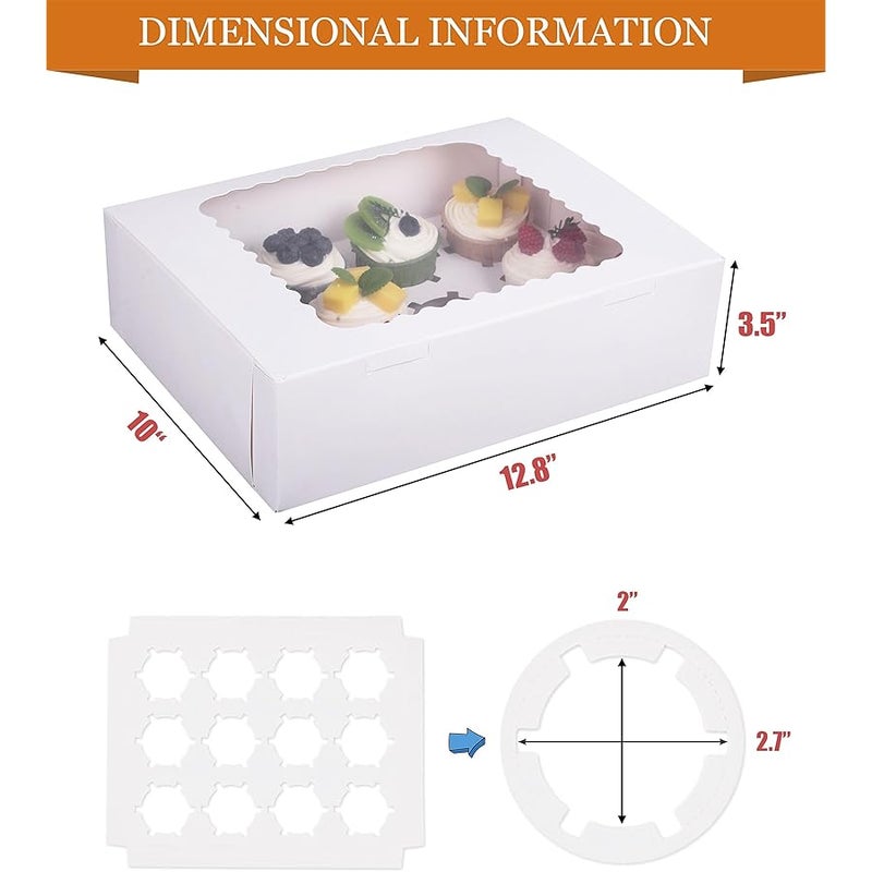 longteam 6-Set Cupcake Boxes Hold 12 Standard Cupcakes, Food Grade Cupcake Holders Bakery Carrier Boxes with Windows and Inserts for Cupcakes, Muffins and Pastries (White-6 Pack), ZBDGH-001 - Image 2