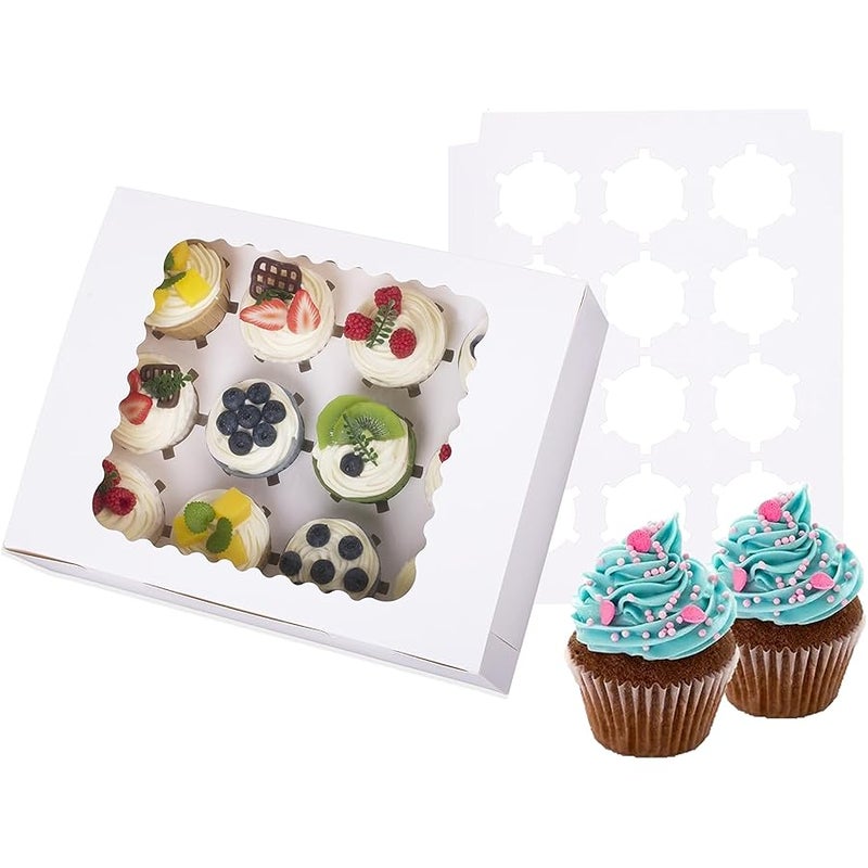 longteam 6-Set Cupcake Boxes Hold 12 Standard Cupcakes, Food Grade Cupcake Holders Bakery Carrier Boxes with Windows and Inserts for Cupcakes, Muffins and Pastries (White-6 Pack), ZBDGH-001 - Image 1