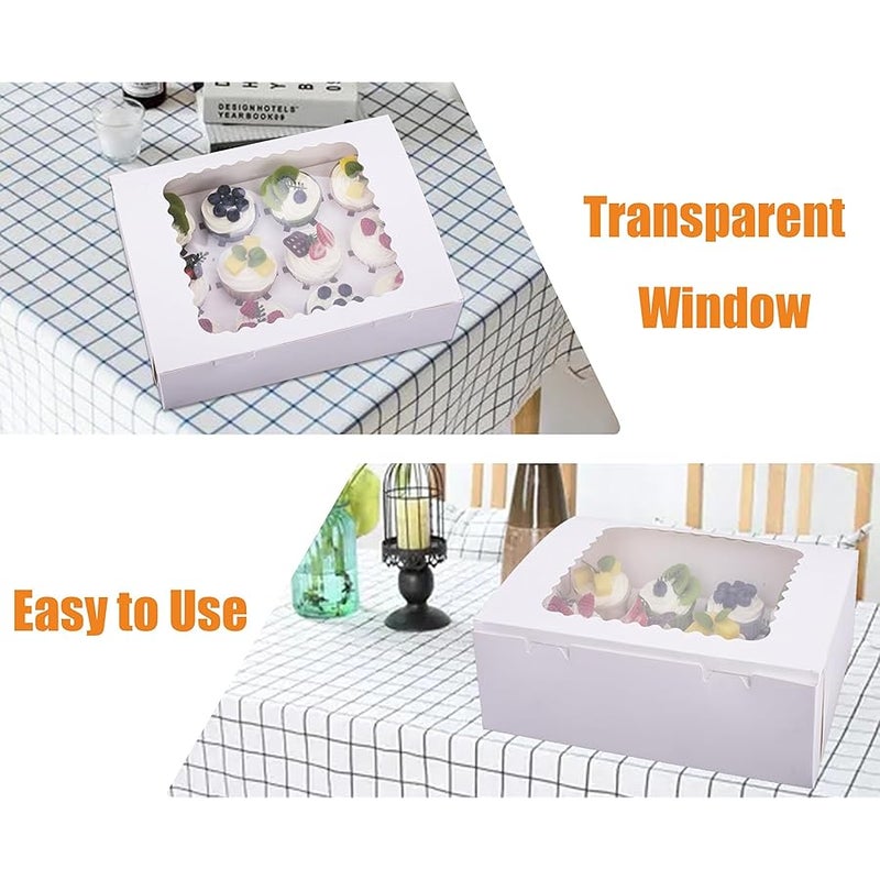longteam 6-Set Cupcake Boxes Hold 12 Standard Cupcakes, Food Grade Cupcake Holders Bakery Carrier Boxes with Windows and Inserts for Cupcakes, Muffins and Pastries (White-6 Pack), ZBDGH-001 - Image 5