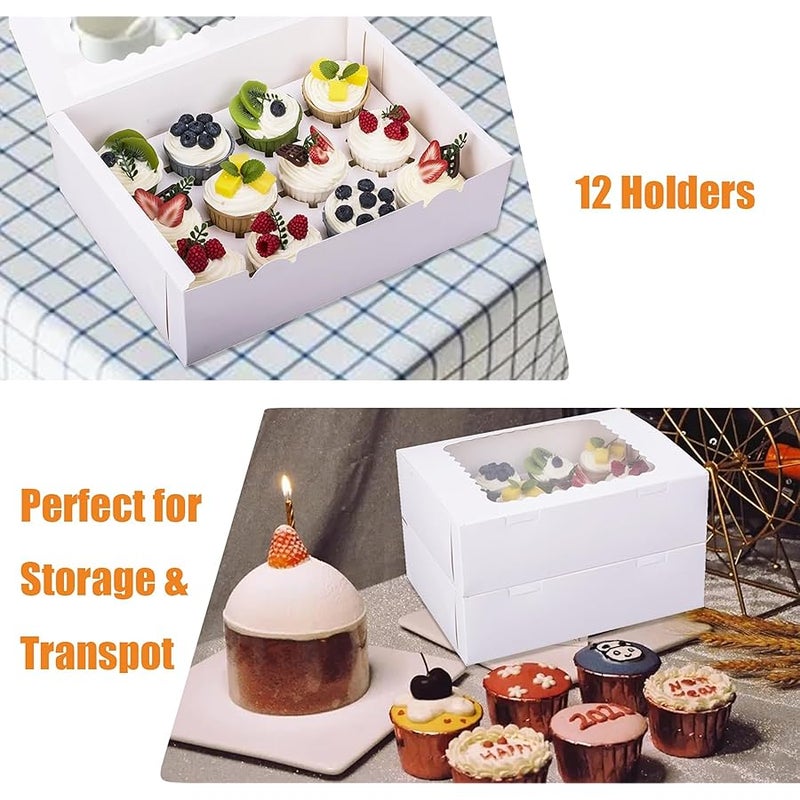 longteam 6-Set Cupcake Boxes Hold 12 Standard Cupcakes, Food Grade Cupcake Holders Bakery Carrier Boxes with Windows and Inserts for Cupcakes, Muffins and Pastries (White-6 Pack), ZBDGH-001 - Image 4