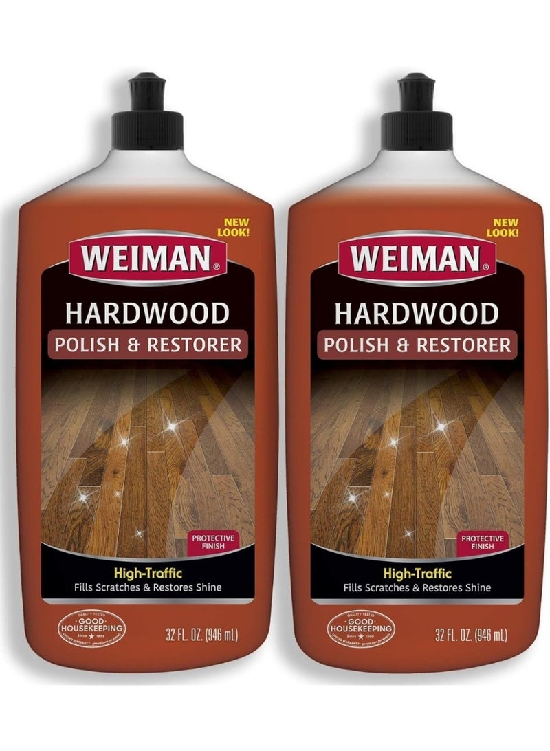 Weiman Wood Floor Polish and Restorer 32 Ounce (2 Pack) - High-Traffic Hardwood Floor, Natural Shine, Removes Scratches, Leaves Protective Layer - Image 1