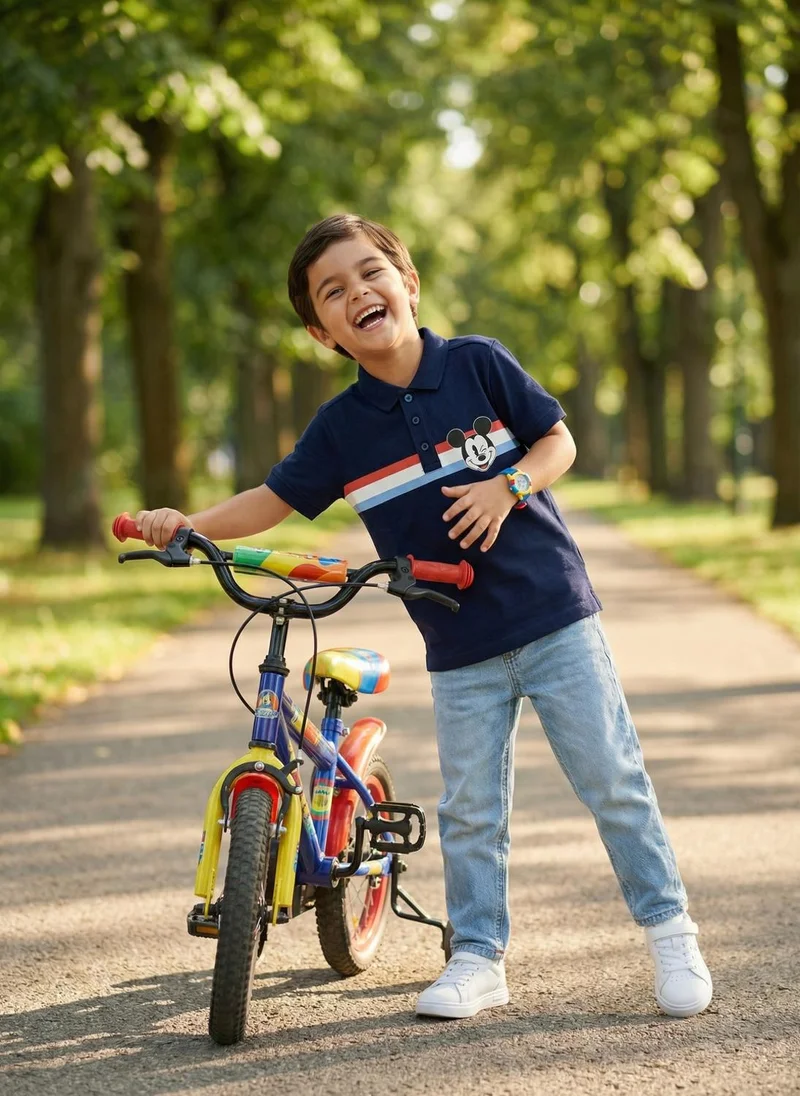 نوتيناتي Nautinati Boys' 100% Cotton Disney Mickey Mouse Graphic & Striped Polo T-shirt