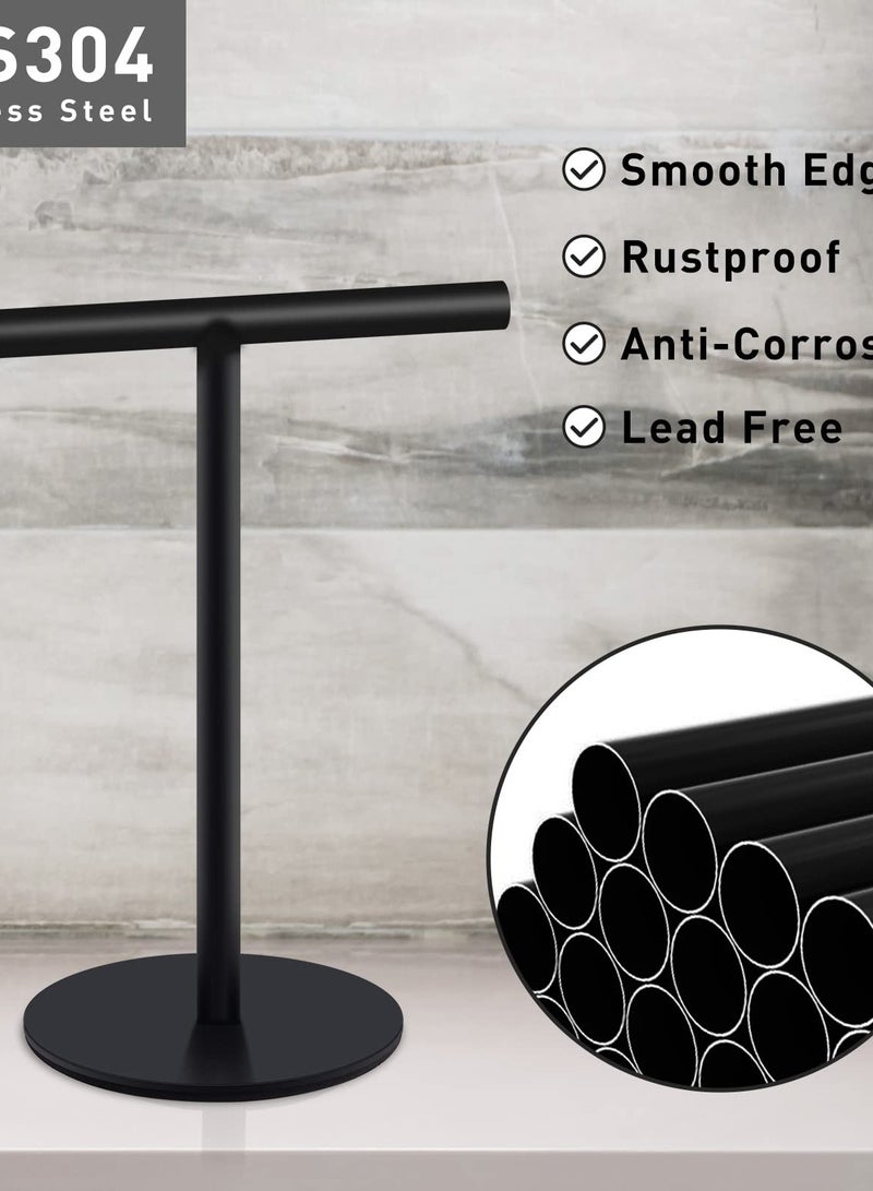 Excefore Minimalist T-Shape Hand Towel Holder, Free Standing Rack for Bathroom & Kitchen Countertops | Matte Black Stainless Steel Finish - Image 3