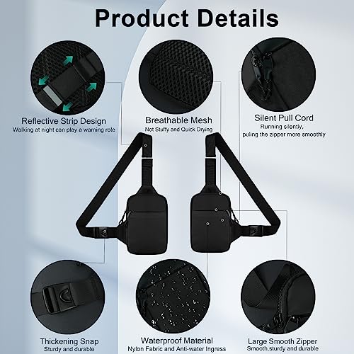 flintronic Sling Bag, Waterproof Chest Bag for Men and Women, Mini Breathable Crossbody Shoulder Bag with Zipper, Lightweight Shoulder Backpack for Travel Hiking Cycling Camping Outdoor Sports - Image 5