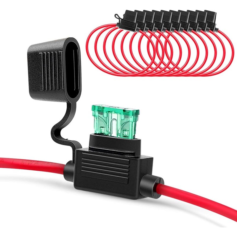 Nilight 10 Pack NI-FH01 Inline Holder 14AWG Wiring Harness ATC/ATO 30AMP Blade Automotive Fuse Holder-10, 2 Years Warranty - Image 1