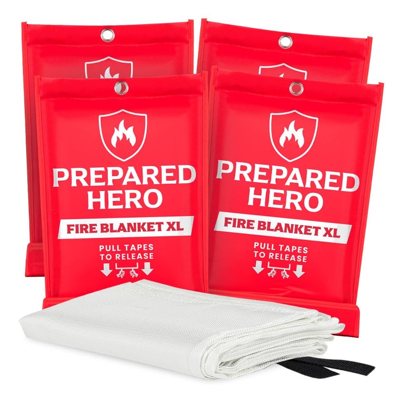 Prepared Hero Hero Extra Large Emergency Fire Suppression Blanket  4 Pack  XL Fiberglass Fire Blanket for Kitchen  Home 47 x 71 