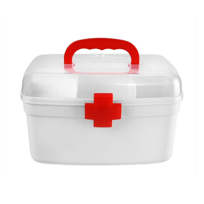 Zinley Plastic First Aid Kit Emergency Medicine Storage Box with Detachable Rectangular Tray and Lid Medical Box White and Red142316 - Image 1