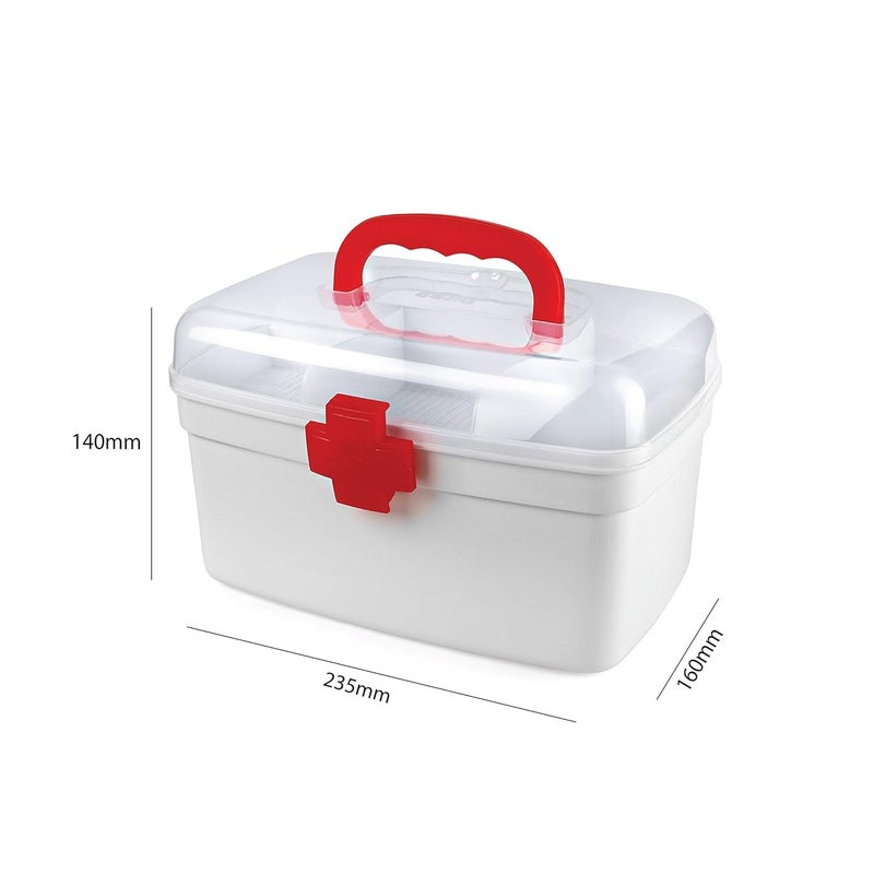 Zinley Plastic First Aid Kit Emergency Medicine Storage Box with Detachable Rectangular Tray and Lid Medical Box White and Red142316 - Image 5