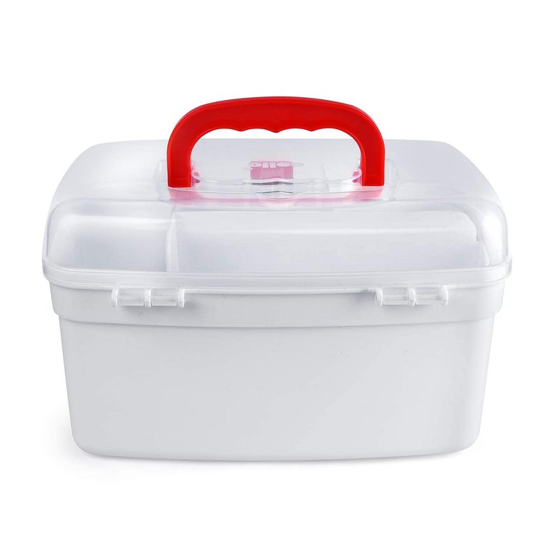 Zinley Plastic First Aid Kit Emergency Medicine Storage Box with Detachable Rectangular Tray and Lid Medical Box White and Red142316 - Image 3