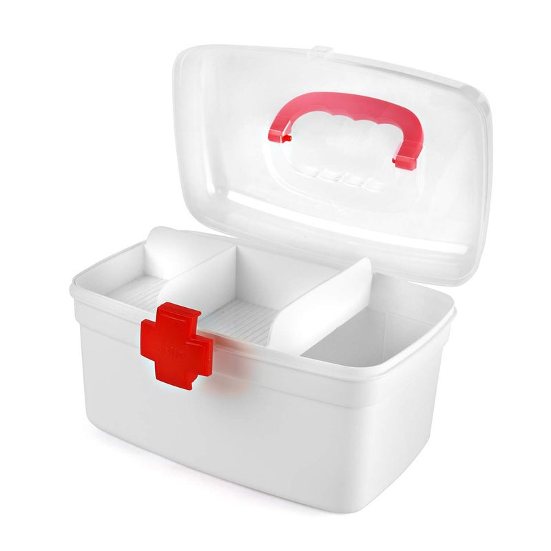 Zinley Plastic First Aid Kit Emergency Medicine Storage Box with Detachable Rectangular Tray and Lid Medical Box White and Red142316 - Image 4