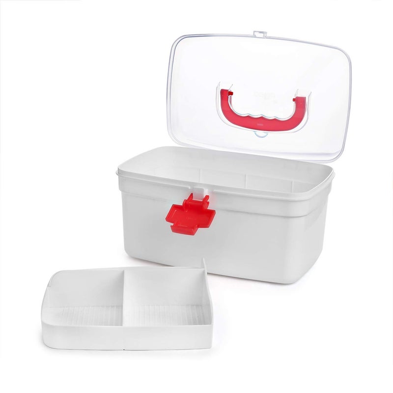 Zinley Plastic First Aid Kit Emergency Medicine Storage Box with Detachable Rectangular Tray and Lid Medical Box White and Red142316 - Image 2