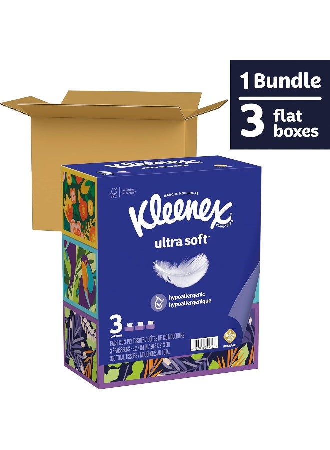 Kleenex Kleenex Ultra Soft Facial Tissues, 3 Flat Boxes, 120 Tissues per Box, 3-Ply  - Image 2