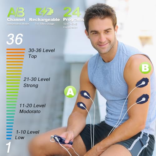 CESLIFF Dual Channel TENS EMS Unit Large Screen 24 Modes 36 Levels Intensity Muscle Stimulator Rechargeable Electric Pulse Massager TENS Machine for Lower Back Neck Shoulder Pain Relief with 10 Pads - Image 3