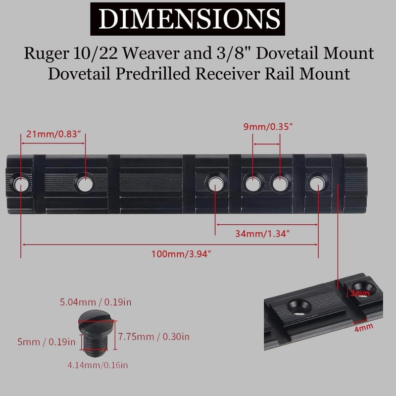 Gotical Ruger 10/22 Weaver and 3/8" Dovetail Mount Dovetail Predrilled Receiver Ruger Rail Mount Adapter - Image 3