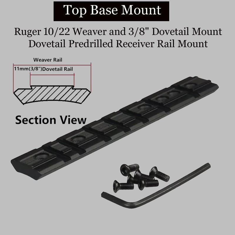 Gotical Ruger 10/22 Weaver and 3/8" Dovetail Mount Dovetail Predrilled Receiver Ruger Rail Mount Adapter - Image 4