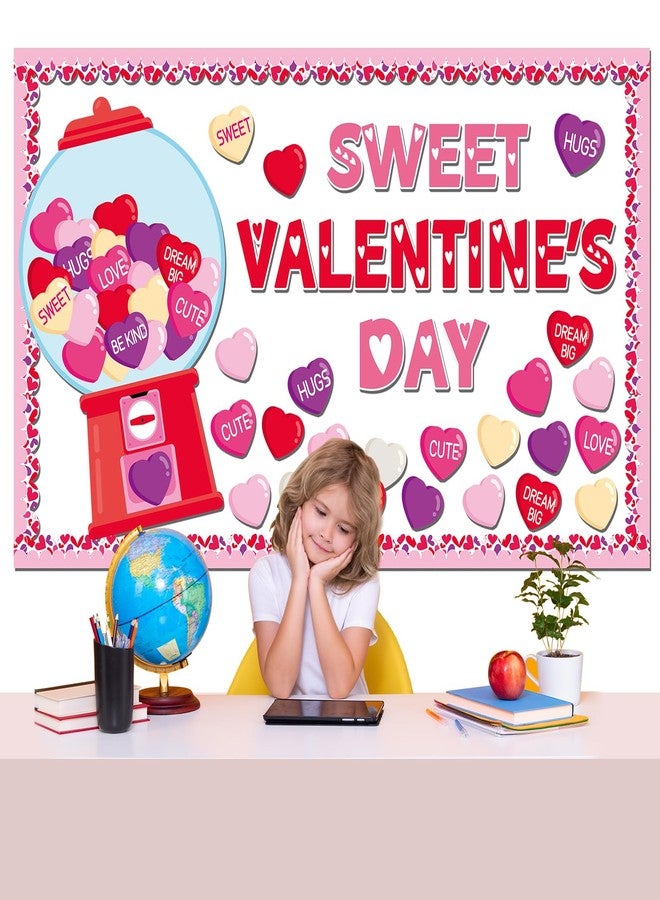Naozinebi زينة لوحة إعلانات عيد الحب، زينة صفية على شكل علكة فقاعية لعيد الحب، مجموعة لوحة إعلانات على شكل قلوب حب، قصاصات ورقية ملونة لعيد الحب، لوازم حفلات مدرسية - Image 4