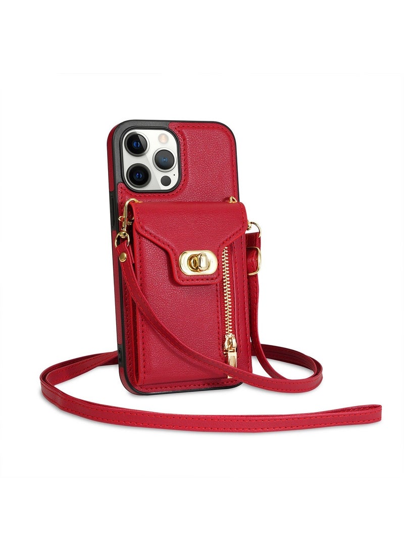 Crossbody Wallet Case for iPhone 15 Pro Max Back Cover with RFID Blocking Card Slot Phone Holder, Magnetic Flip Purse Case Protector PU Leather Zipper Handbag with Lanyard Strap  - Image 1