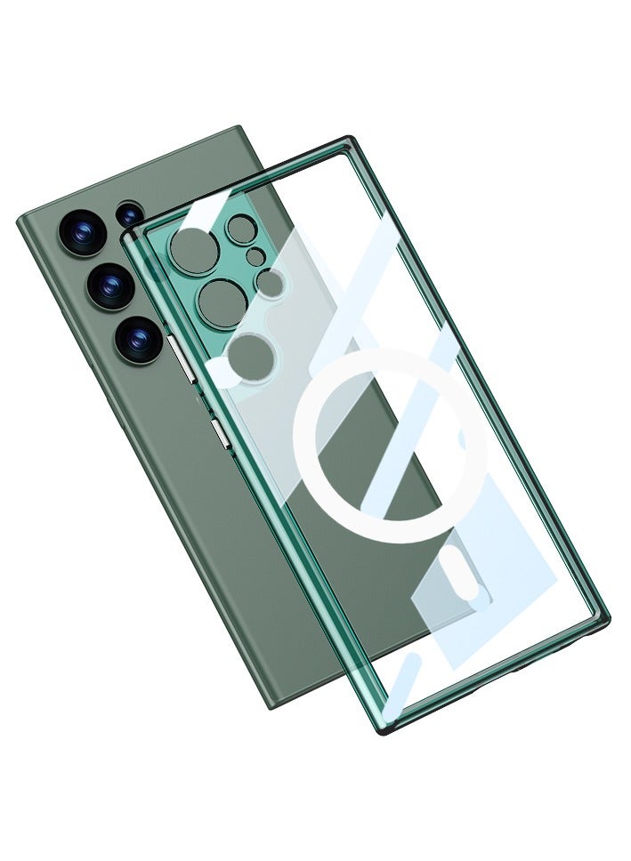 GKK Gkk Compatible with Samsung Galaxy S24 Ultra Case Glass PC phantom support magsafe (Green) - Image 2
