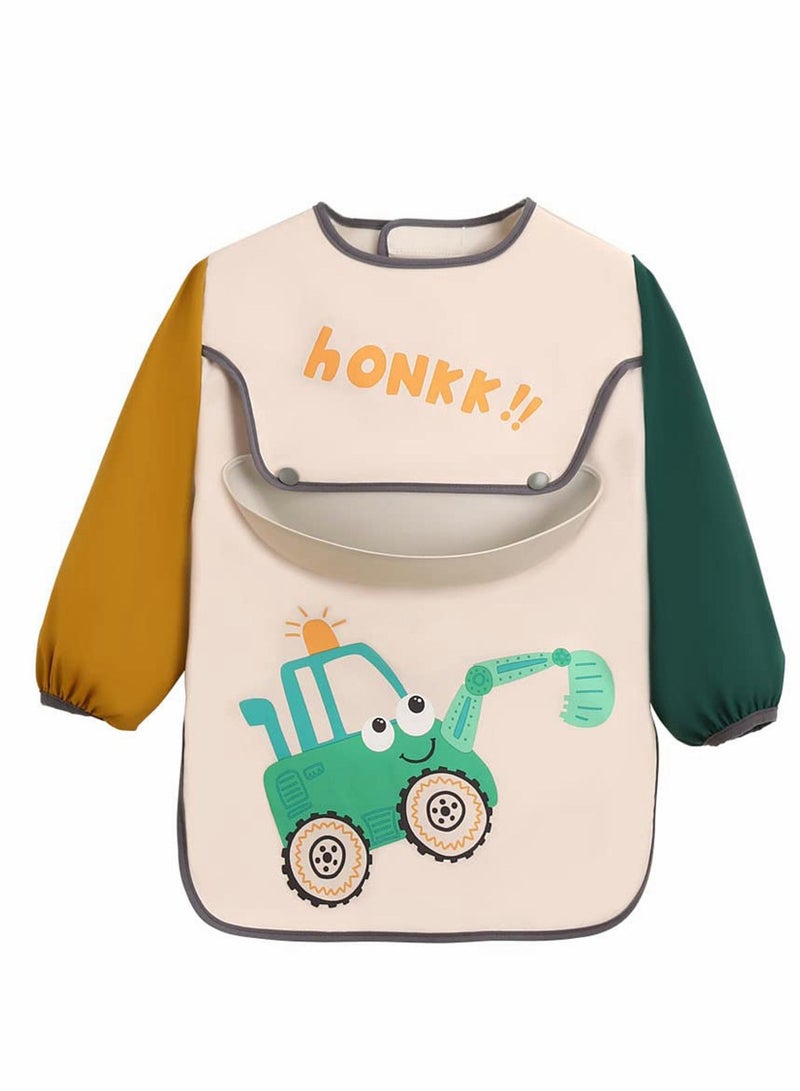 Y&D Long Sleeve Baby Bibs Child Toddler Waterproof Smock Apron Set Food Catcher Pocket - Image 1