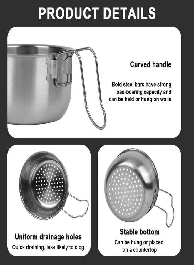 Supvox® Sink Drainer, Sink Strainer Steel Sieve Hanging Drainer Basket with Handle, 15 cm Diameter Stainless Steel Strainer for Washing Fruits, Vegetables and Draining Food Residue - Image 3