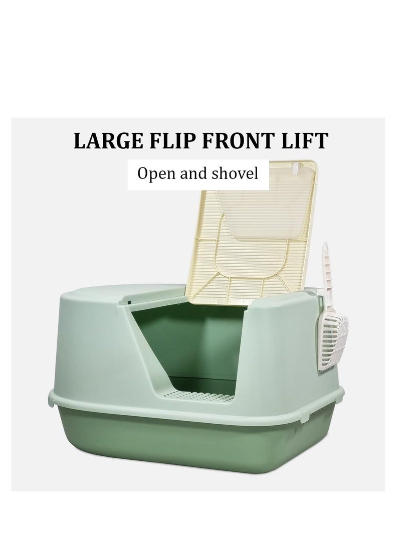 أن ان سي بيتس صندوق قمامة القطط مع باب شفاف، مغرفة قمامة، ودواسة إسقاط الرمل، صندوق قمامة مغلق بالكامل للقطط والقطط الصغيرة، مرحاض قطط بتصميم مقاوم للرذاذ 65 سم (أخضر) - Image 4