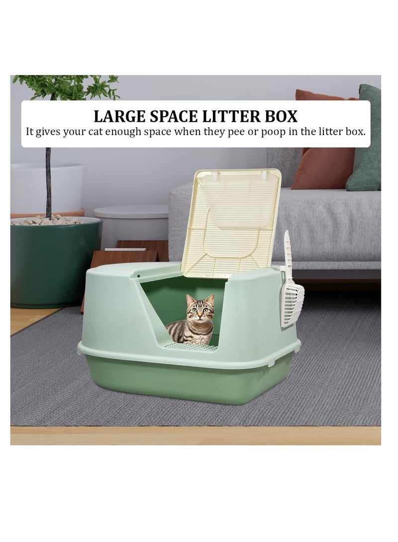 أن ان سي بيتس صندوق قمامة القطط مع باب شفاف، مغرفة قمامة، ودواسة إسقاط الرمل، صندوق قمامة مغلق بالكامل للقطط والقطط الصغيرة، مرحاض قطط بتصميم مقاوم للرذاذ 65 سم (أخضر) - Image 5