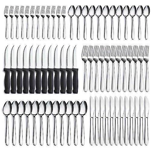 Pleafind 72-Pieces Silverware Set for 12, Flatware Set with Steak Knives, Stainless Steel Cutlery Set, Include Forks Spoons and Knives Set, Dishwasher Safe Utensil Sets for Home Restaurant - Image 1