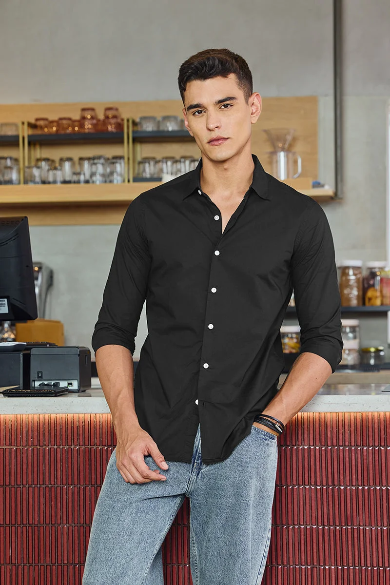 SNITCH Slim Fit Cotton Core Lab Black Shirt