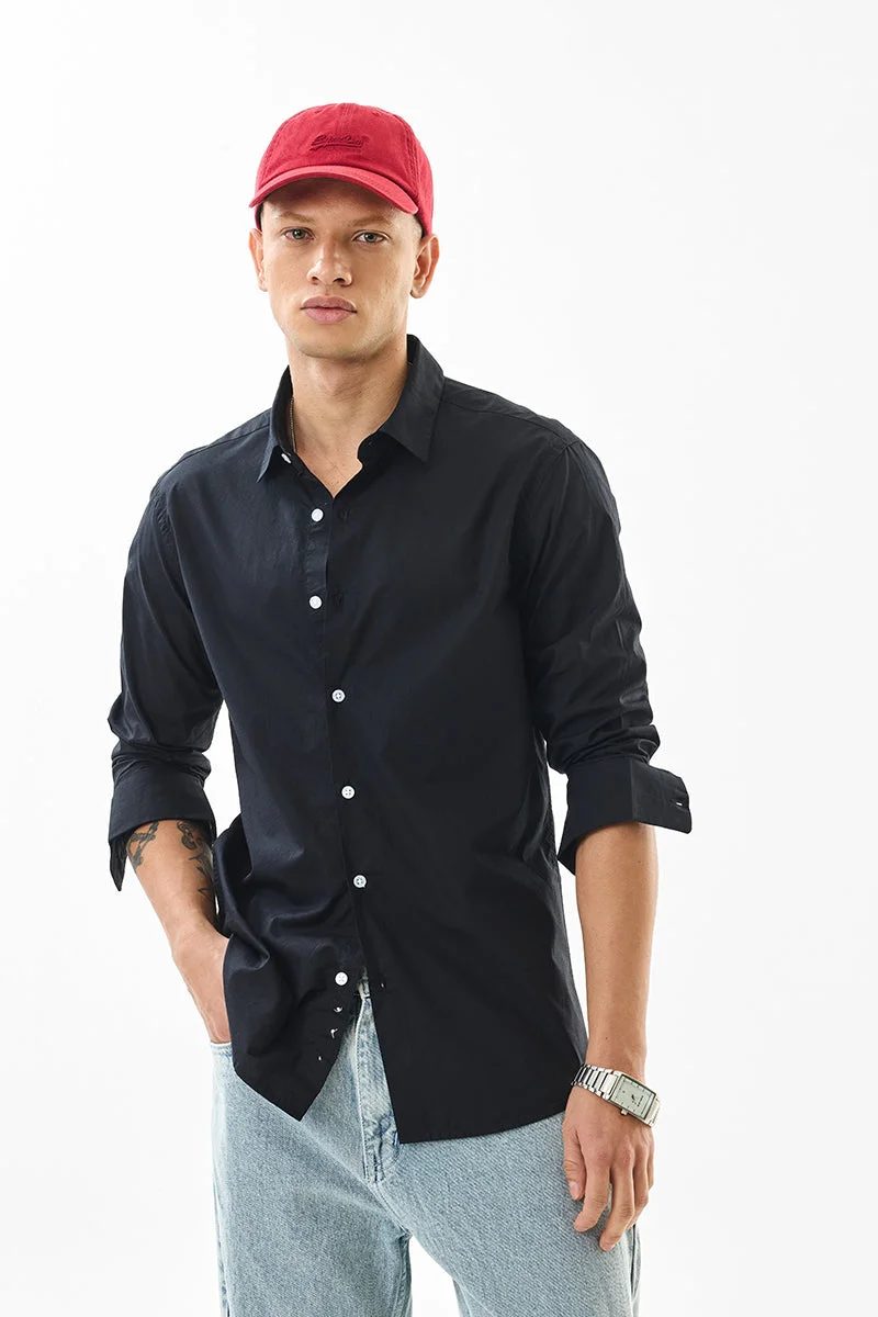 SNITCH Slim Fit Cotton Core Lab Black Shirt