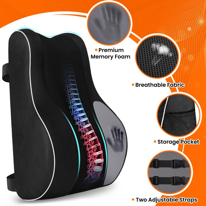 CloudBliss Ergonomic Lumbar Support Pillow â€“ Memory Foam for Lower Back Pain Relief, Adjustable Straps & Mesh Cover for Office, Gaming, Car Seat & Home Essentials (Black) - Image 4