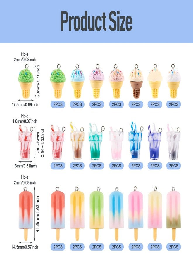 Craftdady 42pcs Ice Cream Cup Resin Charms Colorful Imitation Sweet Food Snack Pendants with Loop for Earring Necklace Keychain Jewelry Crafts Making - Image 2