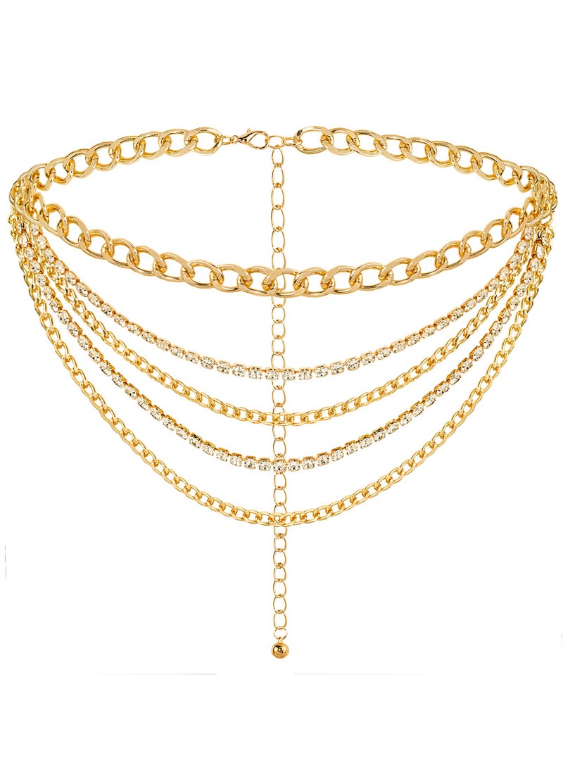 SYOSI Multilayer Crystal Chain Belts for Women Girls, Layered Rhinestones Metal Waist Chain Belly Chain, Adjustable Gold Metal Waist Chain Multilayer Chain Belts for Jeans Dress (S) - Image 1