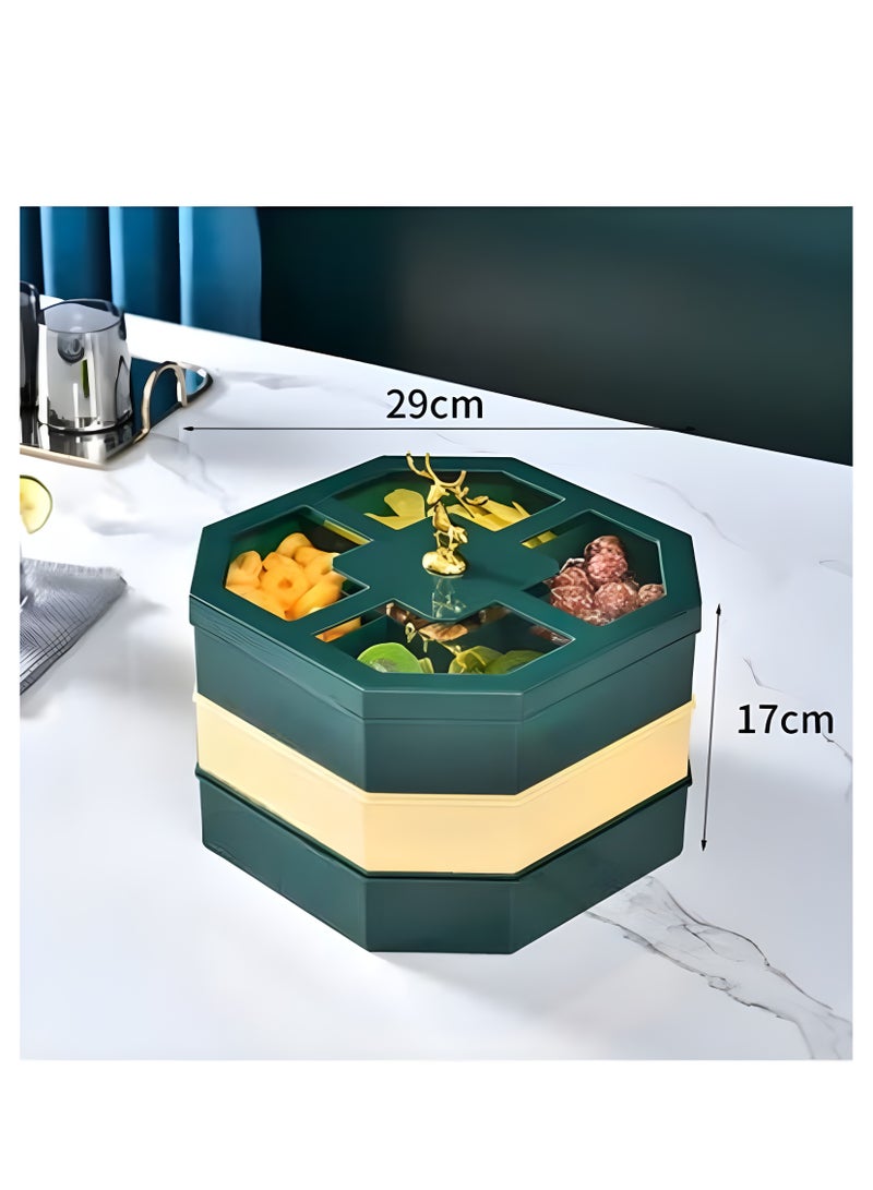 DARIYAH 3-Layer Decorative Fancy Food Grade Anti-fade 5- Grid Divided  Seeds Candy Dried Nuts Melon, Snack Fruit Tray With Dust Cover - Image 3