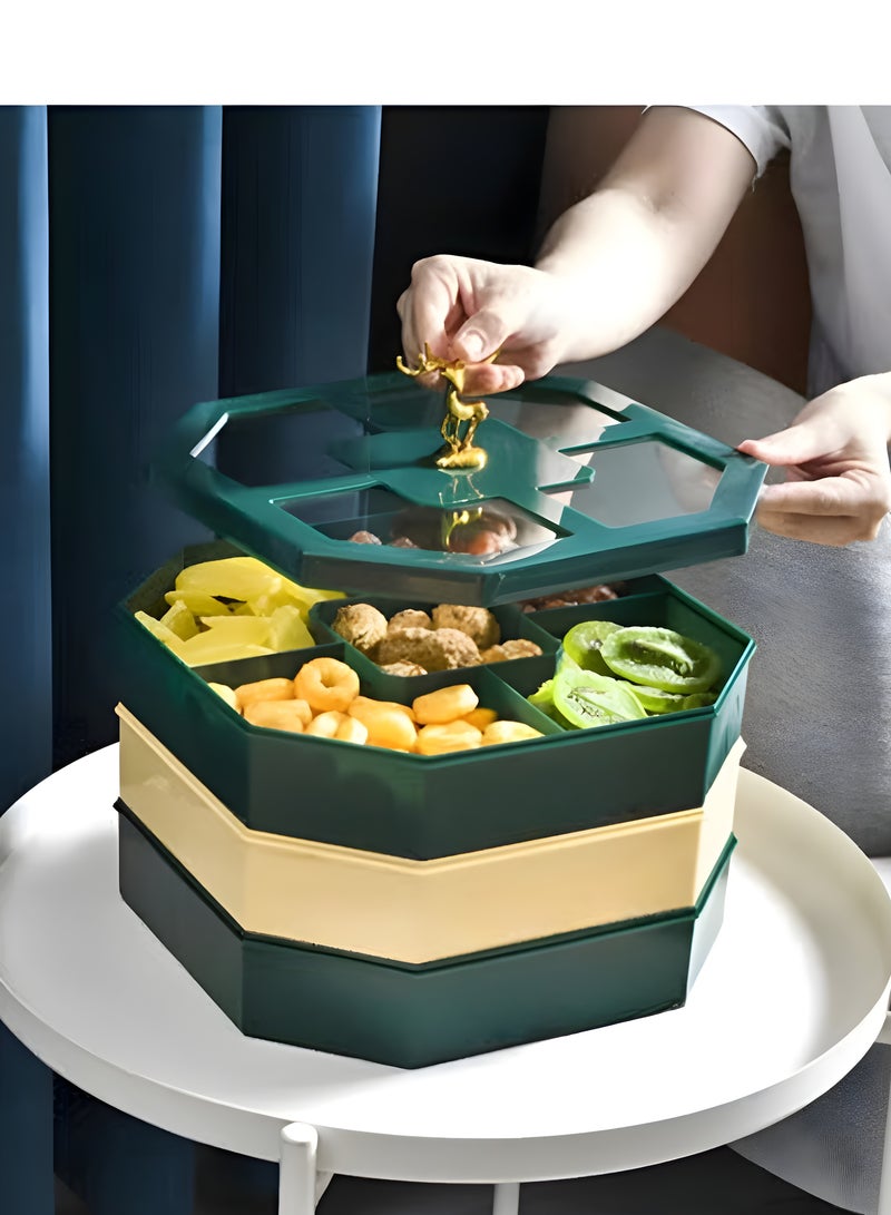 DARIYAH 3-Layer Decorative Fancy Food Grade Anti-fade 5- Grid Divided  Seeds Candy Dried Nuts Melon, Snack Fruit Tray With Dust Cover - Image 1